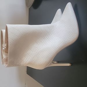 Express Off White Booties with Snake Print
